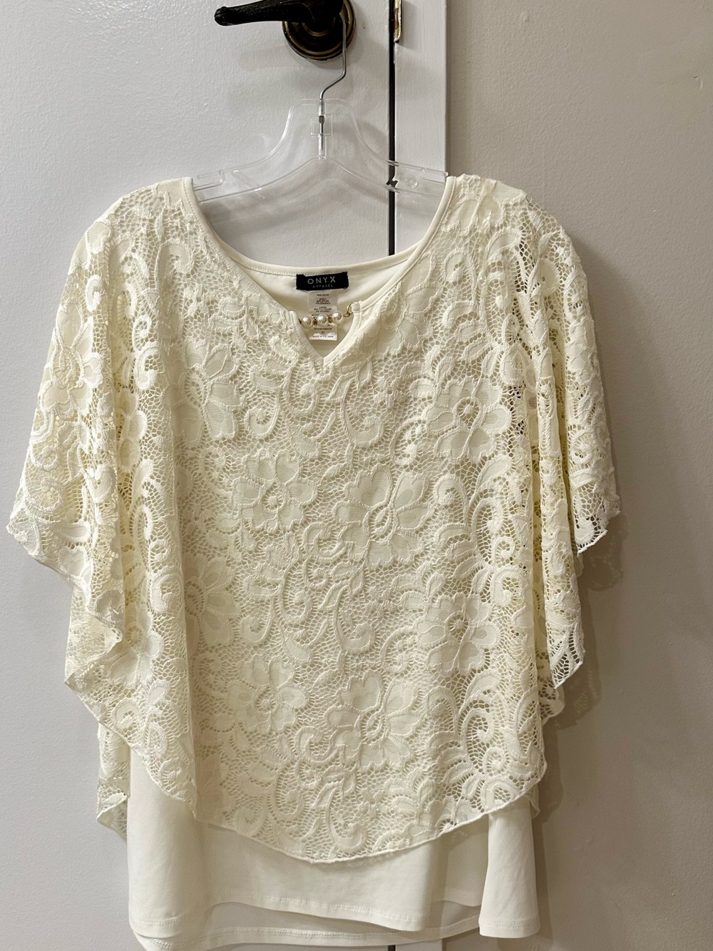 Onyx Ivory Floral Lace Overlay Blouse